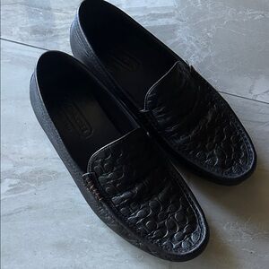 Coach Black Textured Leather Slip-On Loafers